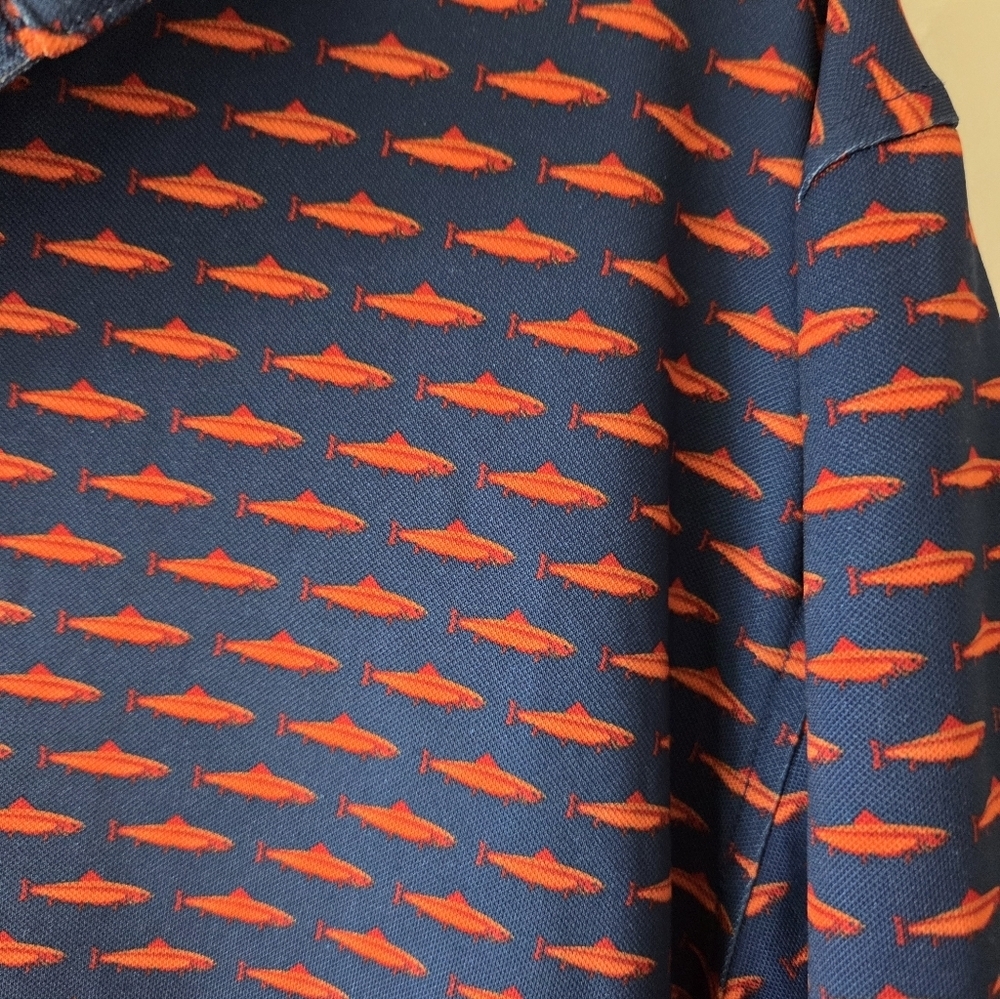 Turtleson Men's Polo M Fish Pattern Navy and Orange